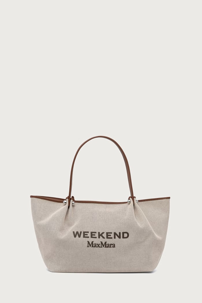 Weekend Max Mara Torebka shopper damska bawełniana WKAGETTO beżowy 2625516115600