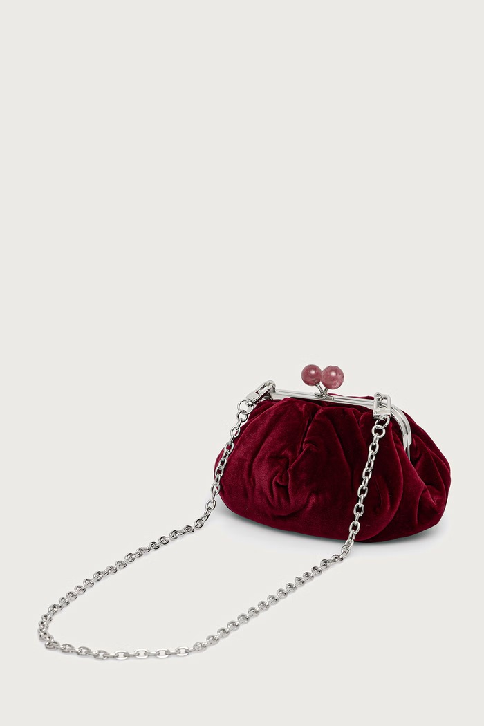 Akcesoria Weekend Max Mara Torebka crossbody damska welurowa WKAGIOCHI 2625516055600 bordowy