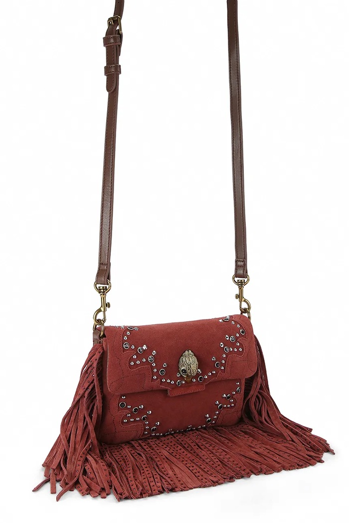 Kurt Geiger London torebka crossbody damska zamszowa OXFORD 5842954219 bordowy AW26