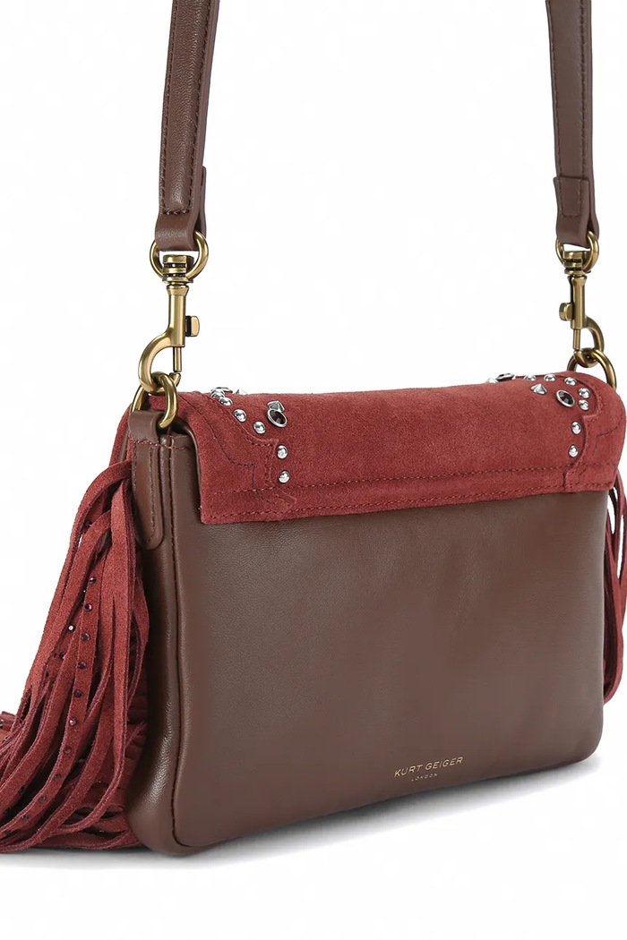 Akcesoria Kurt Geiger London torebka crossbody damska zamszowa OXFORD 5842954219 bordowy