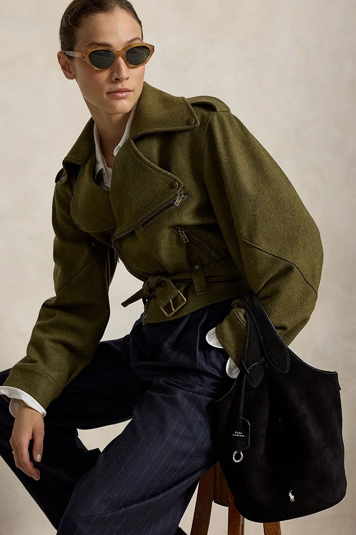 Geantă shopper pentru femei din piele întoarsă Polo Ralph Lauren negru 428P23824