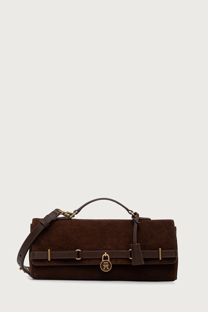 Tommy Hilfiger torebka crossbody damska zamszowa brązowy AW0AW19515