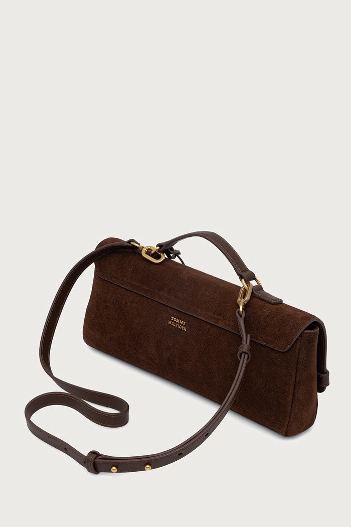 Akcesoria Tommy Hilfiger torebka crossbody damska zamszowa AW0AW19515 brązowy