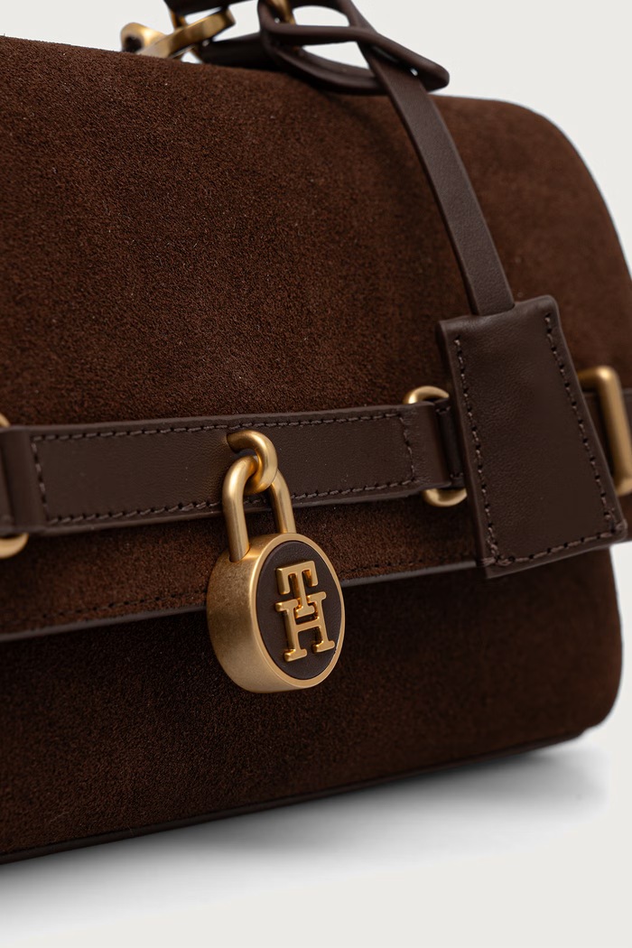 Tommy Hilfiger torebka crossbody damska zamszowa brązowy AW0AW19515