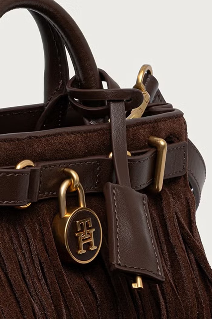 Crossbody torbica ženska semišasta Tommy Hilfiger AW0AW19217 rjava