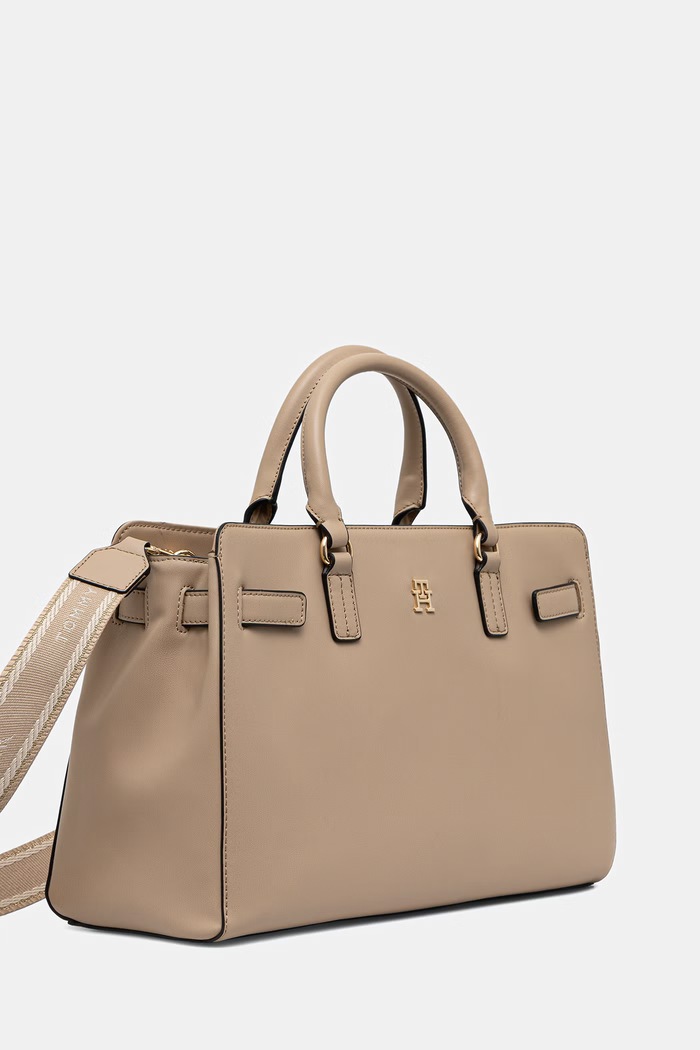 Tommy Hilfiger torebka shopper damska z imitacji skóry AW0AW19067 beżowy AW26