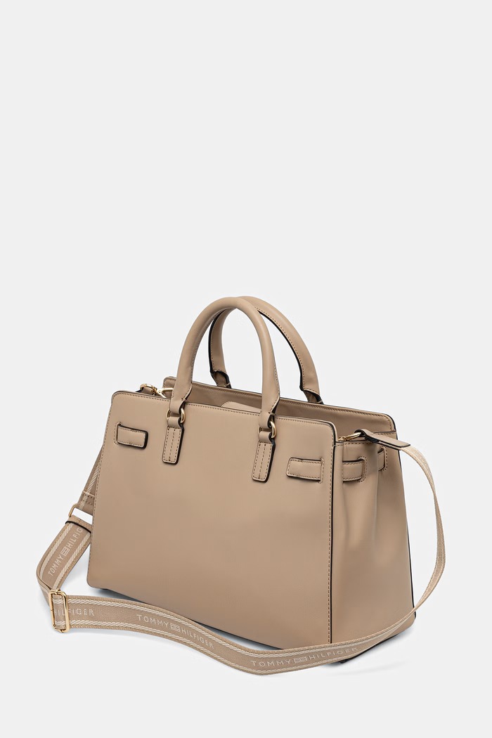 Akcesoria Tommy Hilfiger torebka shopper damska z imitacji skóry AW0AW19067 beżowy