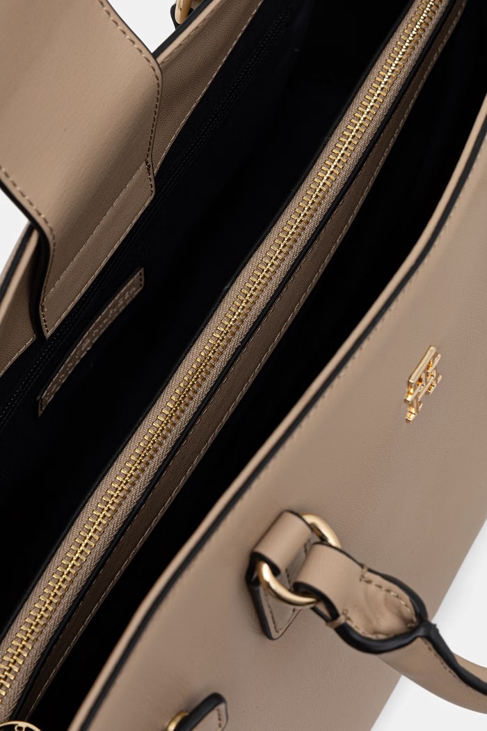 Tommy Hilfiger torebka shopper damska z imitacji skóry AW0AW19067 beżowy