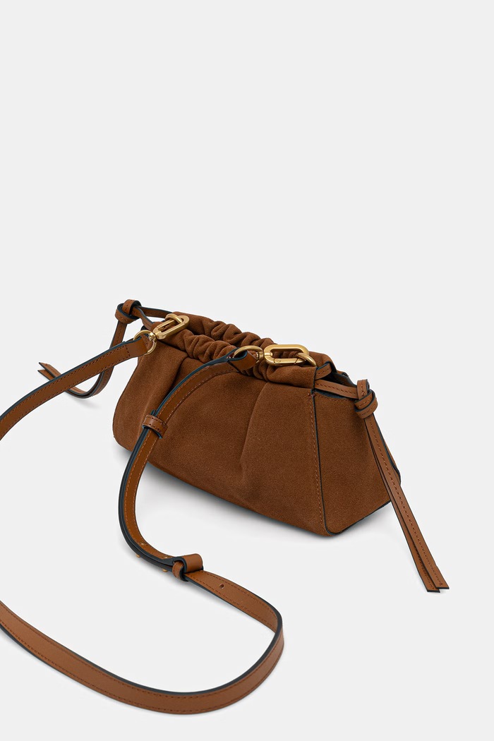 Akcesoria Tommy Hilfiger torebka damska zamszowa AW0AW19010 brązowy