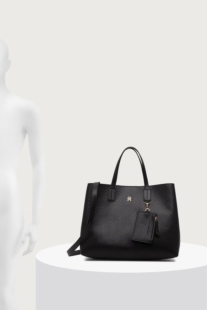 Tommy Hilfiger torebka shopper damska z imitacji skóry AW0AW18923 czarny