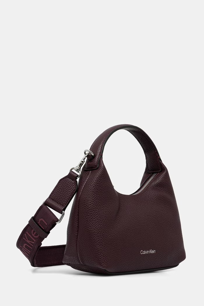 Calvin Klein torebka hobo damska z imitacji skóry LV04F3892G bordowy AW26