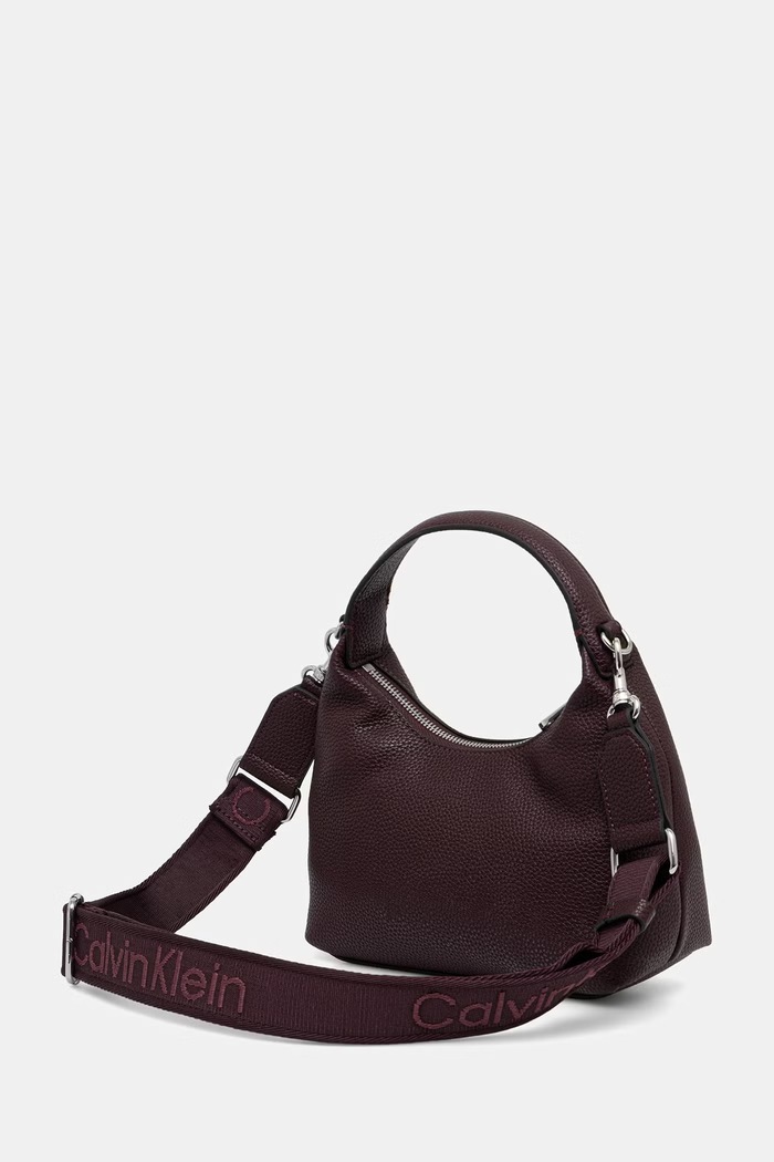 Akcesoria Calvin Klein torebka hobo damska z imitacji skóry LV04F3892G bordowy