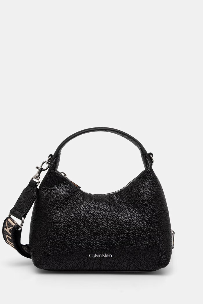 Calvin Klein torebka hobo damska z imitacji skóry czarny LV04F3892G
