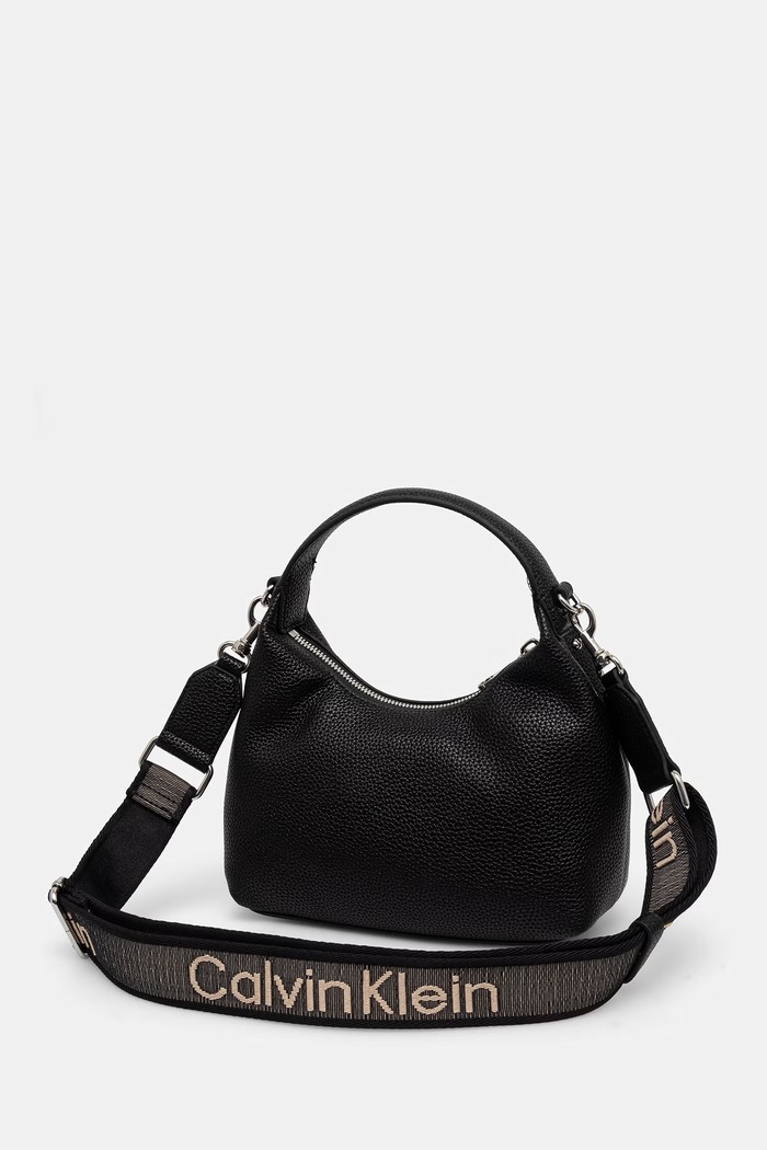 Calvin Klein torebka hobo damska z imitacji skóry czarny LV04F3892G