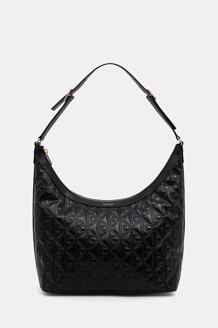 Calvin Klein torebka hobo damska z imitacji skóry czarny LV04F3875G