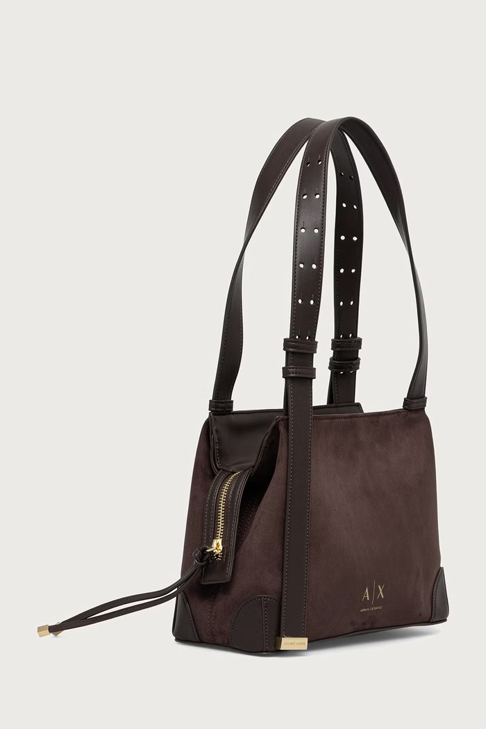 Armani Exchange Torebka shopper damska z imitacji zamszu XW002604.AF22666 brązowy AW26
