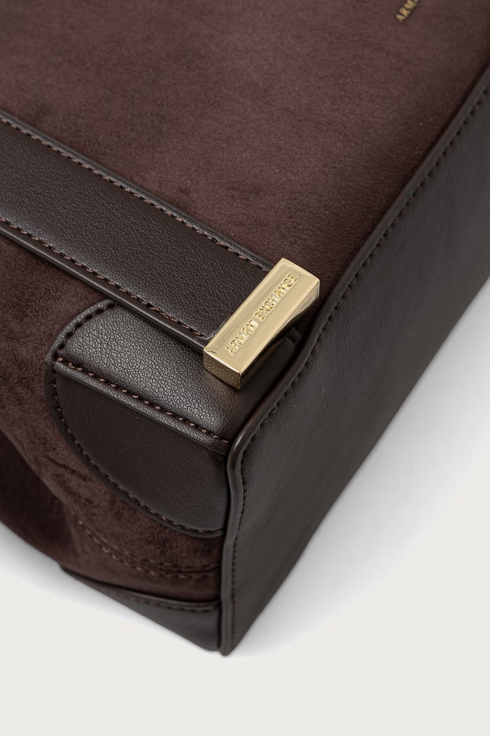 Torebka shopper damska z imitacji zamszu Armani Exchange XW002604.AF22666 brązowy