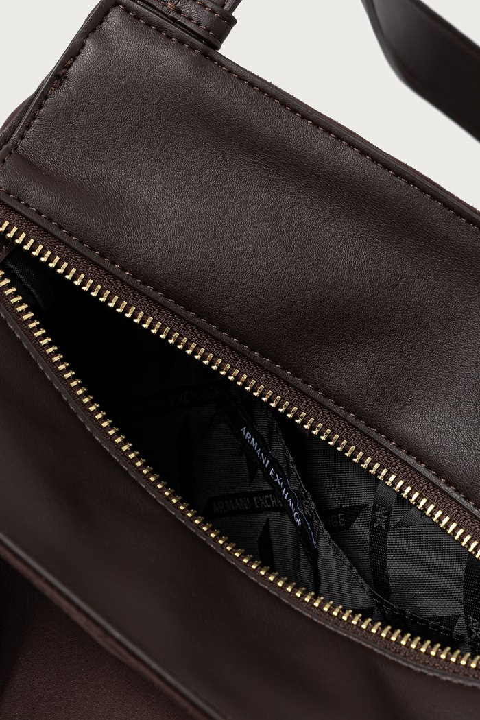 Torebka shopper damska z imitacji zamszu Armani Exchange brązowy XW002604.AF22666
