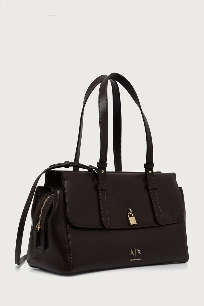 Armani Exchange Torebka shopper damska z imitacji skóry XW003020.AF28605 brązowy AW26