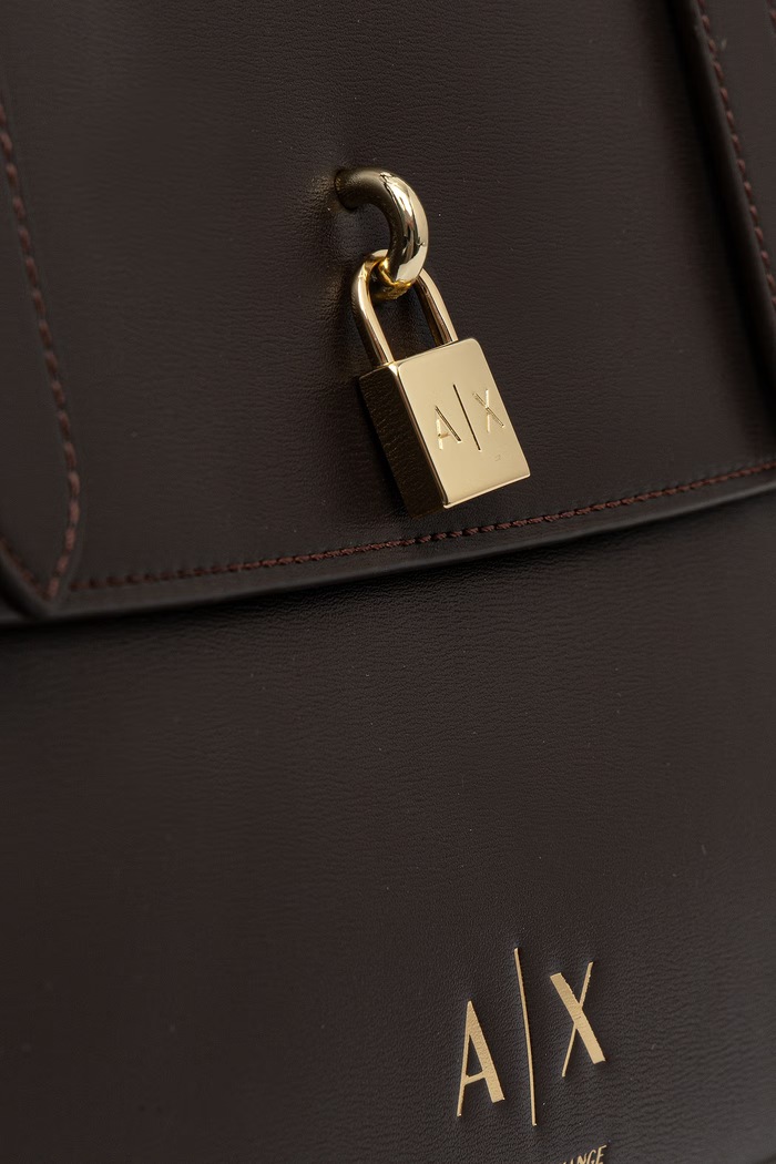 Torebka shopper damska z imitacji skóry Armani Exchange XW003020.AF28605 brązowy