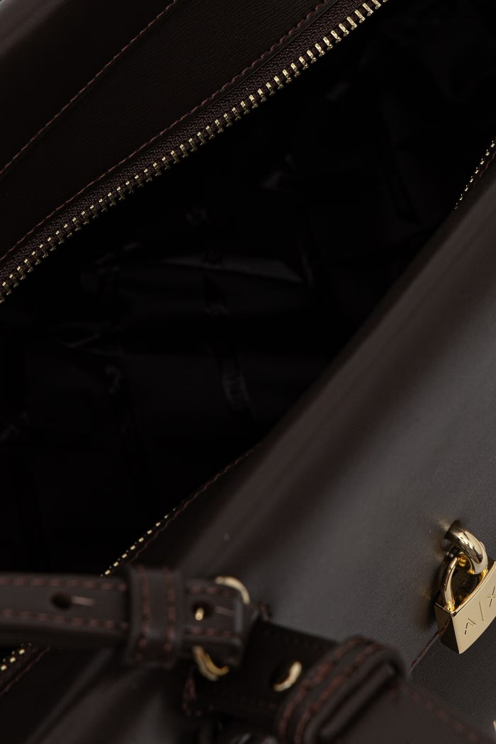 Torebka shopper damska z imitacji skóry Armani Exchange brązowy XW003020.AF28605