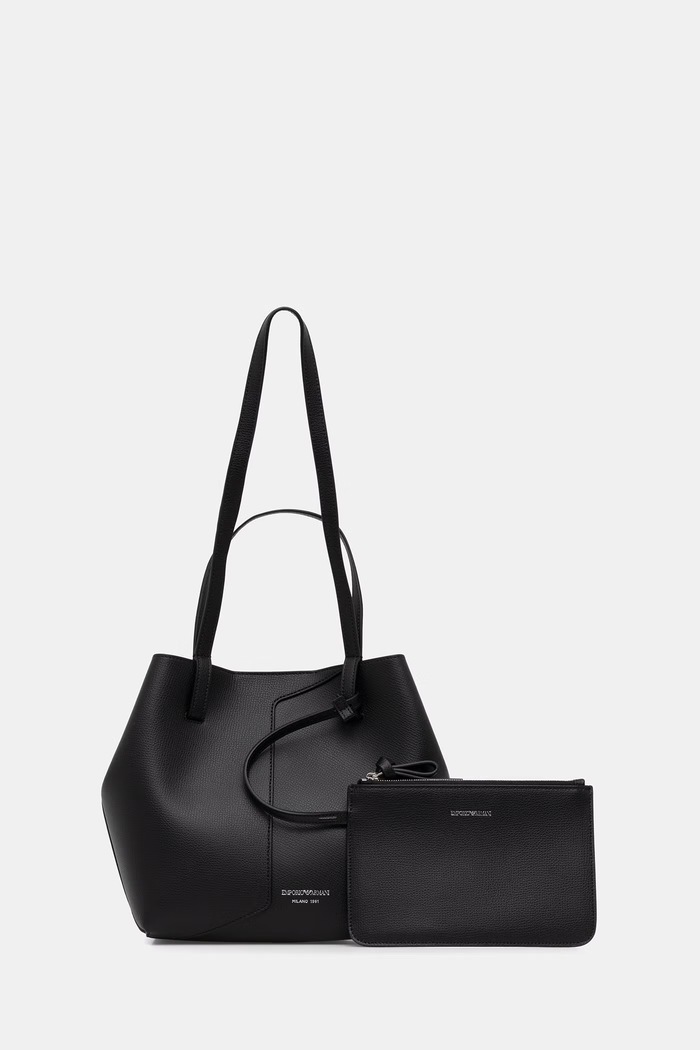 Emporio Armani шопинг чанта дамска от кожа черен EW005753.AF29459