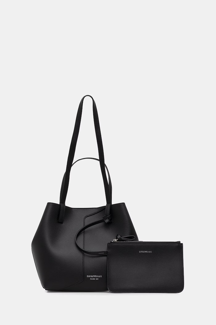 Emporio Armani шопинг чанта дамска от кожа черен EW005753.AF29459