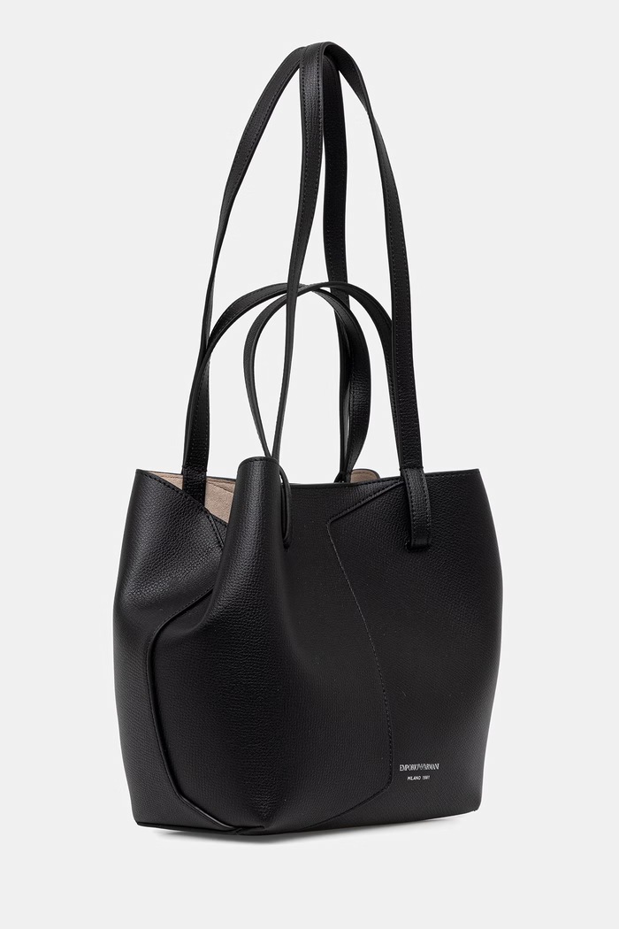 Emporio Armani шопинг чанта дамска от кожа EW005753.AF29459 черен AW26