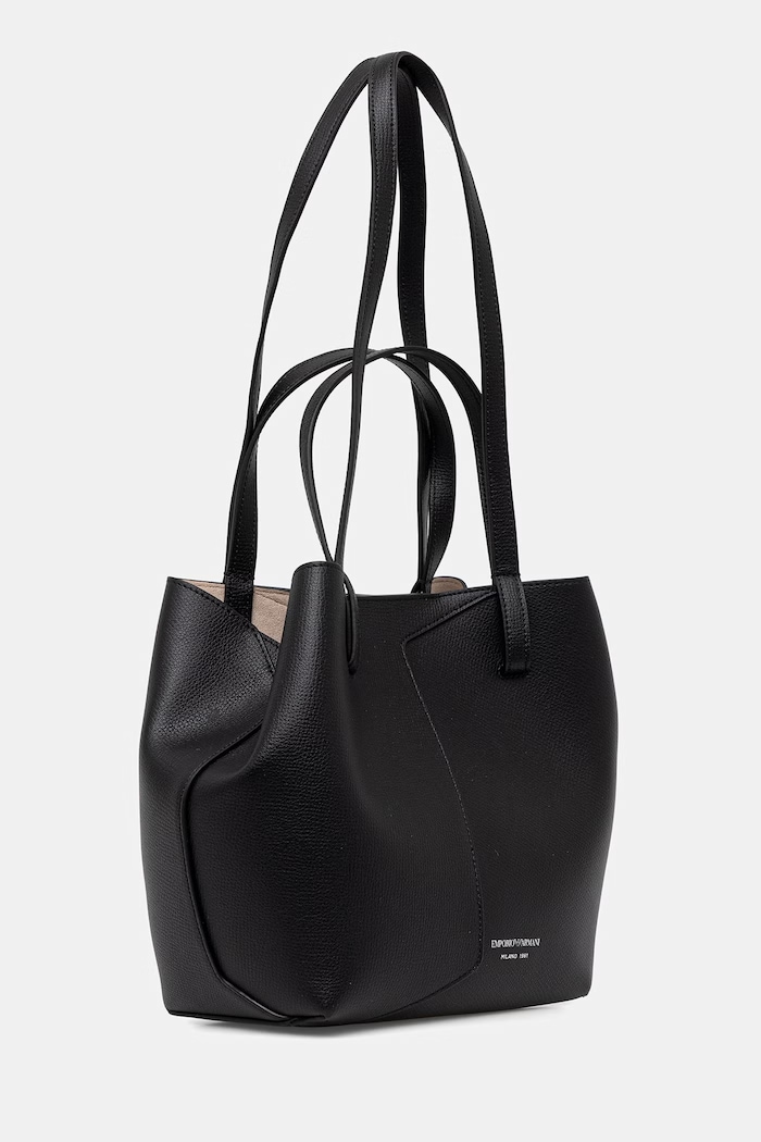 Emporio Armani шопинг чанта дамска от кожа EW005753.AF29459 черен AW26