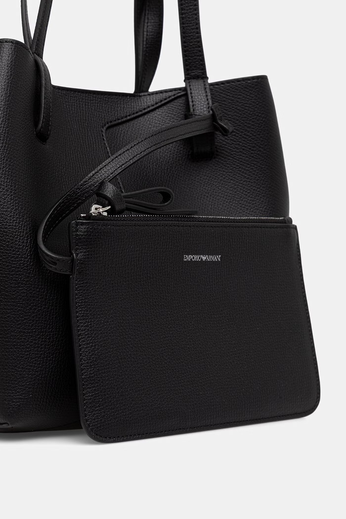Emporio Armani шопинг чанта дамска от кожа черен EW005753.AF29459