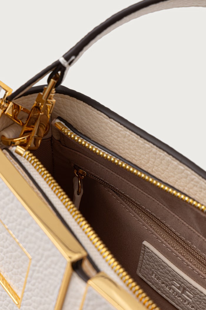 Torebka crossbody damska z imitacji skóry Elisabetta Franchi beżowy BS07A66E2