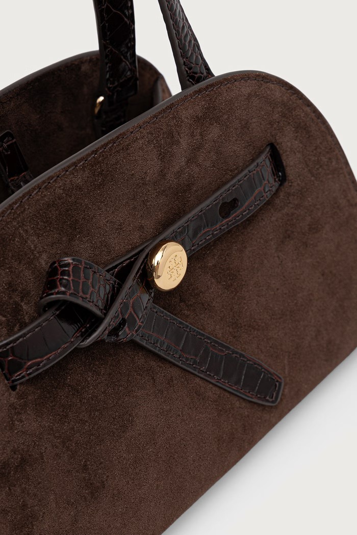 Tory Burch torebka tote damska zamszowa Romy Small Bauletto brązowy 183362