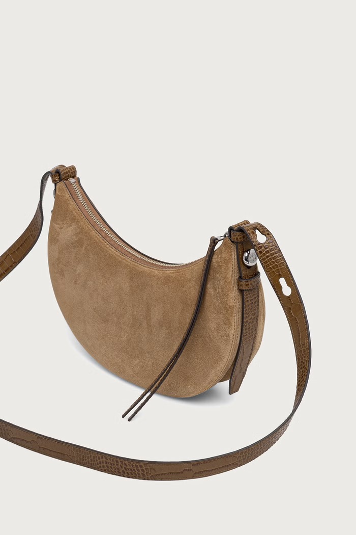 Akcesoria Tory Burch torebka crossbody damska zamszowa Romy Half Moon 185086 beżowy