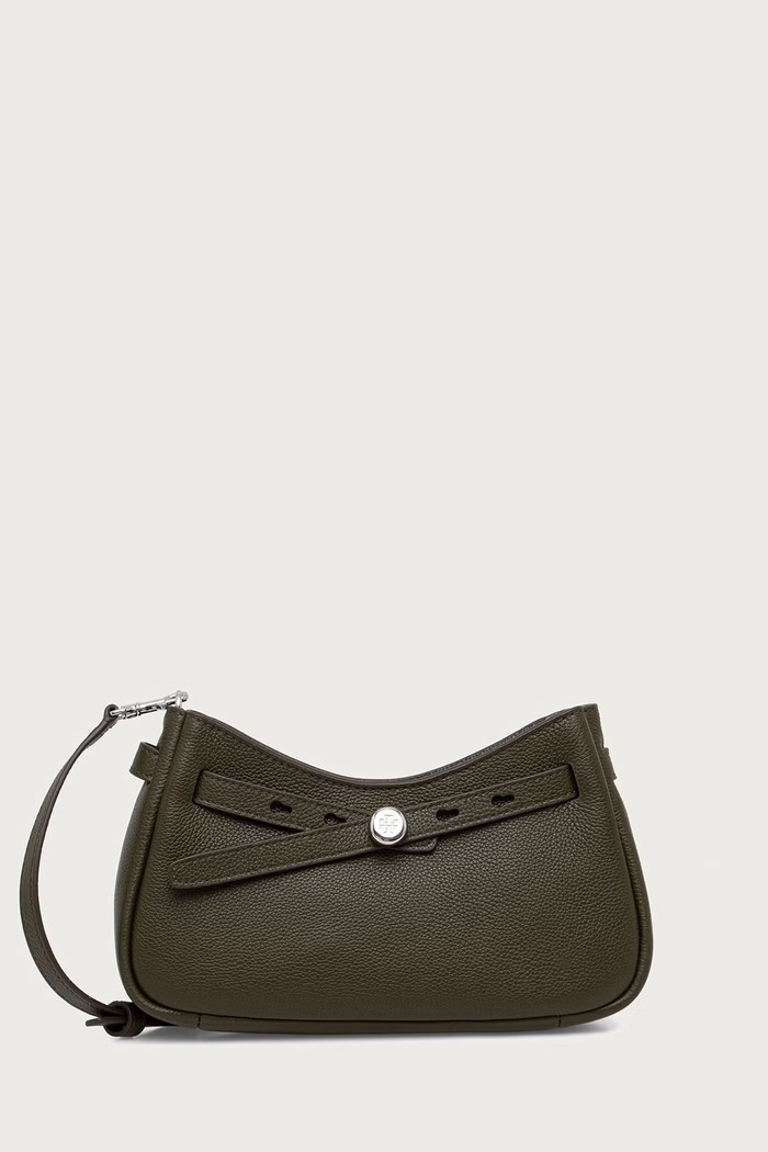 Tory Burch crossbody torbica ženska usnjena Romy Zip zelena 179955