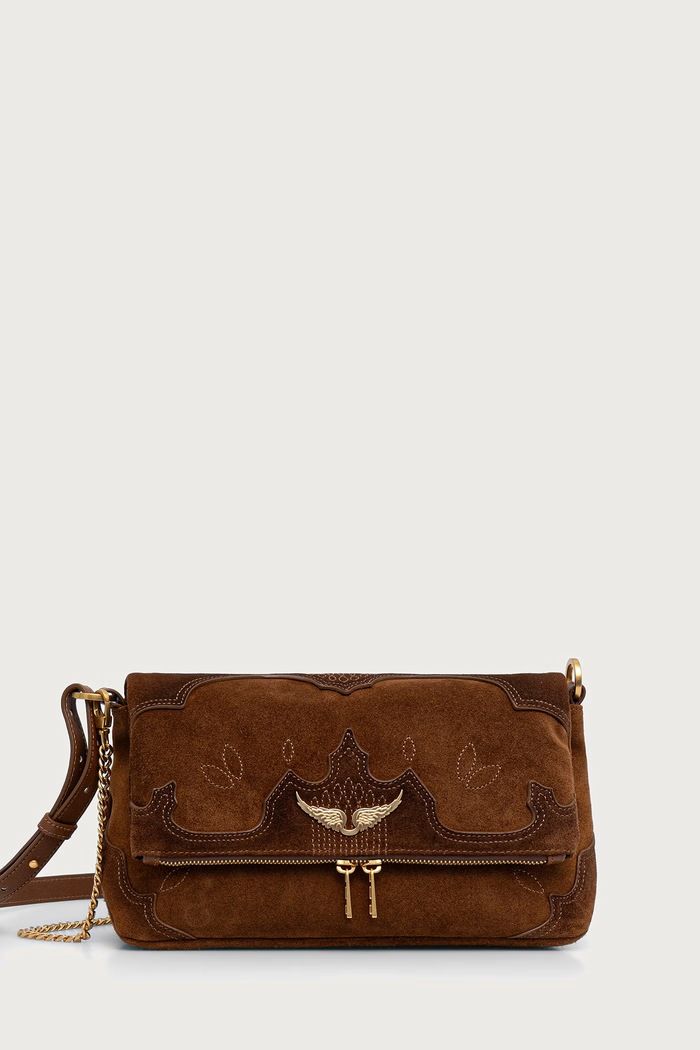 Zadig&Voltaire Crossbody torba za žene od brušene kože ROCKY smeđa LWBA04525