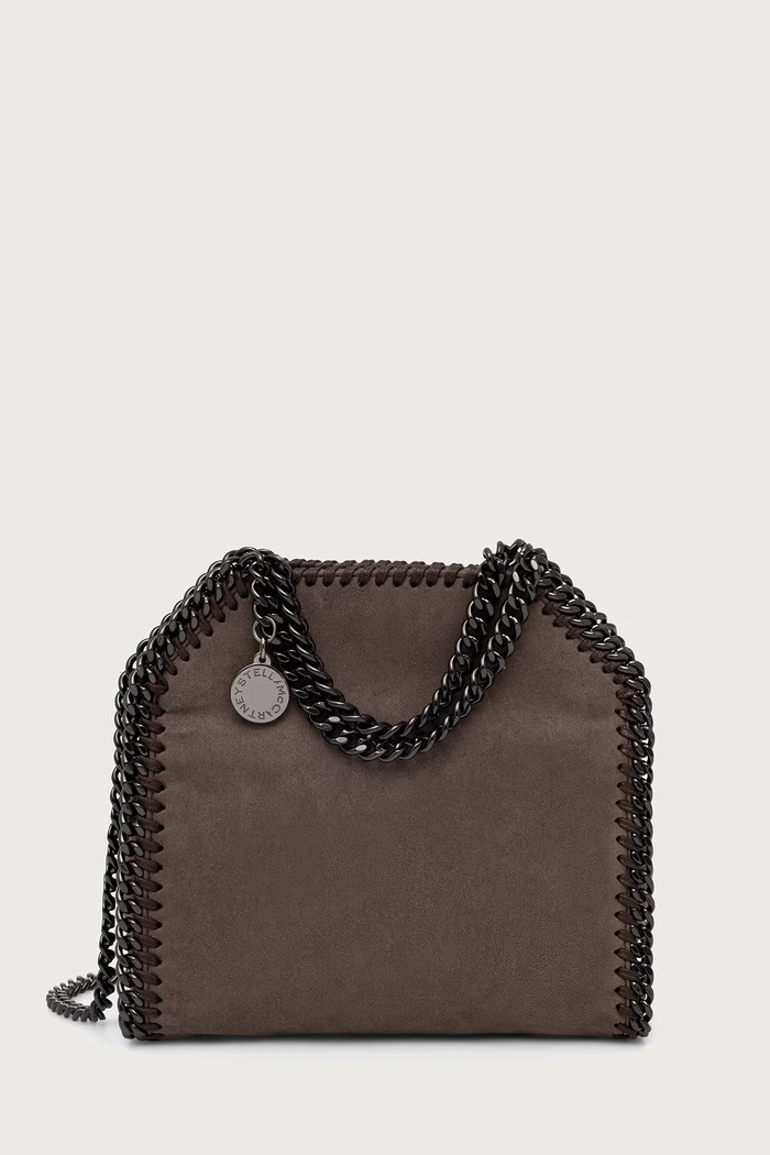 Stella McCartney FALABELLA TINY torebka crossbody damska z imitacji zamszu brązowy 391698.WP0543