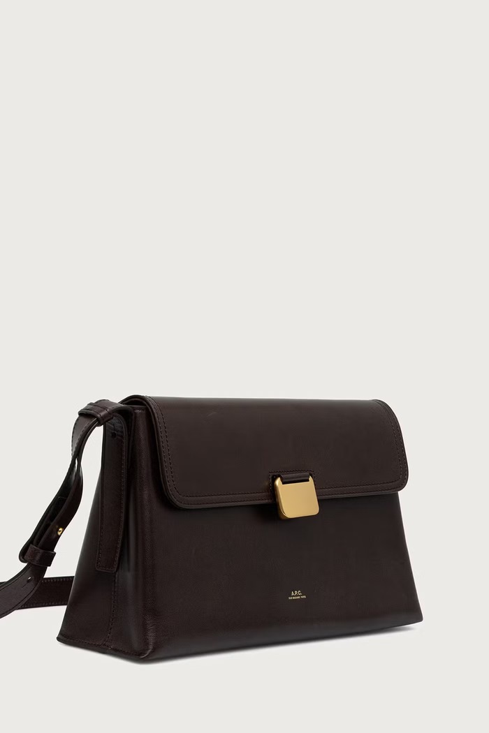 A.P.C. Geantă poștaș pentru femei din piele sac simone PXBVG.F67050 maro AW26
