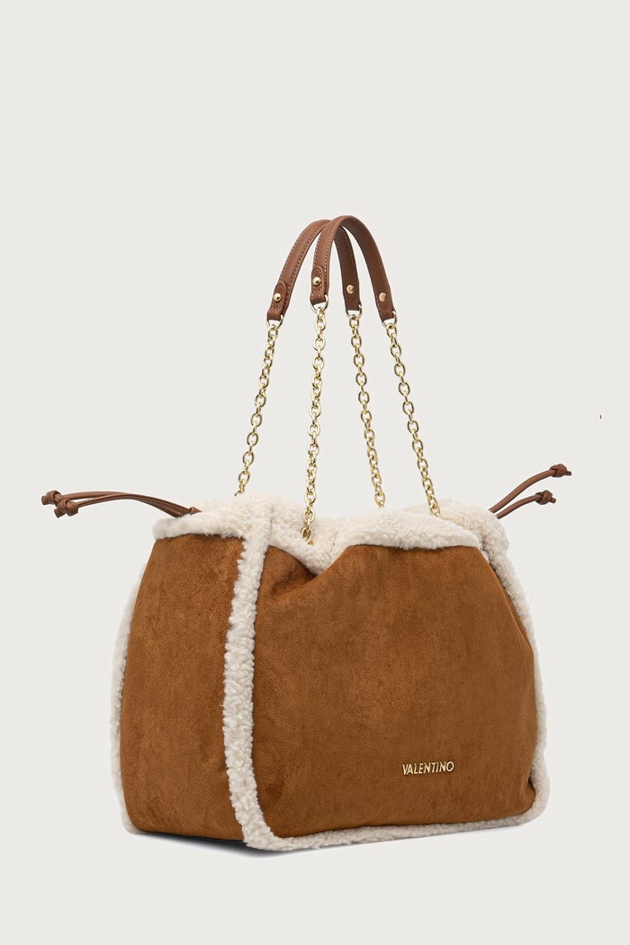 Valentino Bags Torebka shopper damska z imitacji zamszu MAX VBSABT01 brązowy AW26