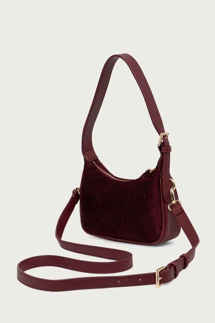 Akcesoria Valentino Bags Torebka crossbody damska SAMBA VELVET VBSACX13 bordowy