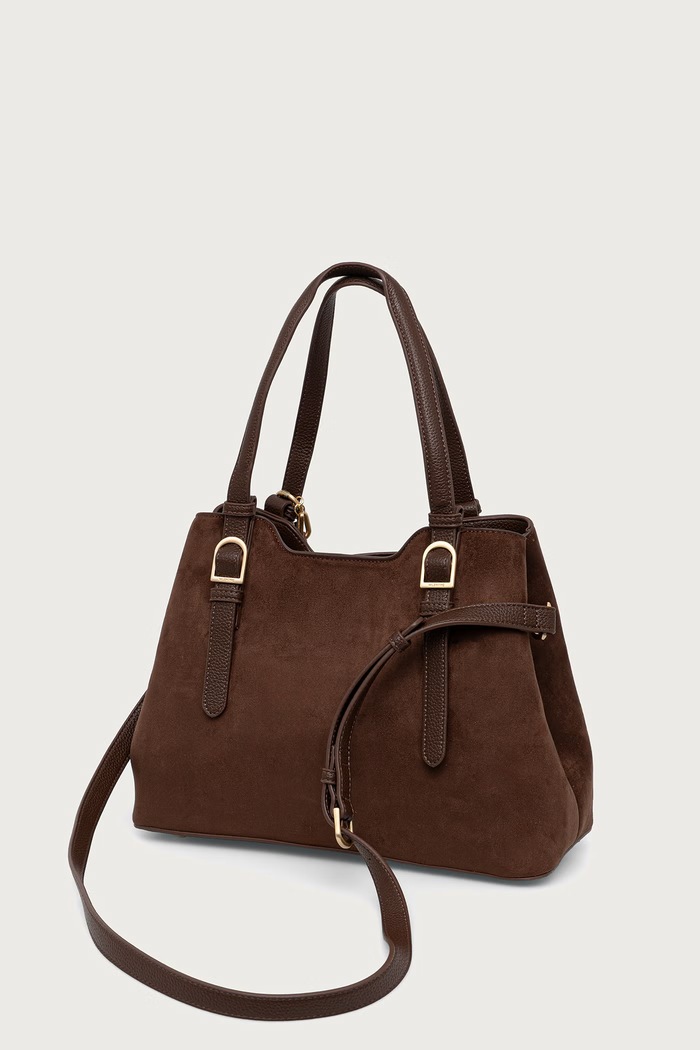 Akcesoria Valentino Bags Torebka crossbody damska z imitacji zamszu WINNIE WINTER VBSABH01 brązowy