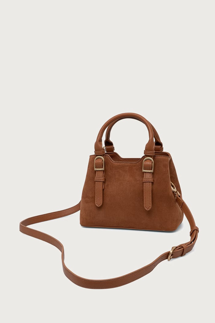 Akcesoria Valentino Bags Torebka crossbody damska z imitacji zamszu WINNIE WINTER VBSABH04 brązowy
