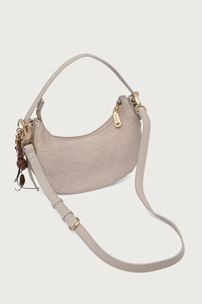 Akcesoria Valentino Bags Torebka crossbody damska z imitacji zamszu WINNIE WINTER VBSABH13 beżowy