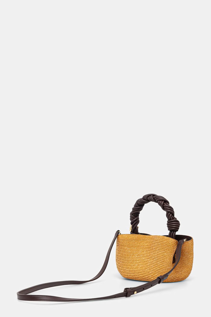 Akcesoria GANNI torebka crossbody damska pleciona Bou Mini Straw C2100027 beżowy