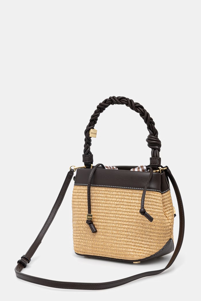 Akcesoria GANNI torebka crossbody damska pleciona Bou Raffia C2080022 beżowy