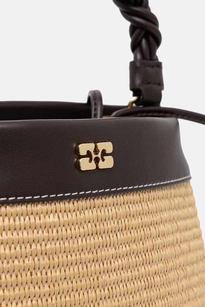 GANNI torebka crossbody damska pleciona Bou Raffia beżowy C2080022