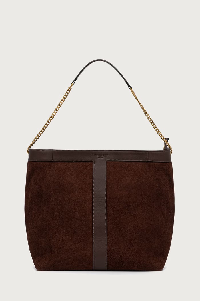 Twinset borsa shopper da donna in camoscio marrone 262TD8160