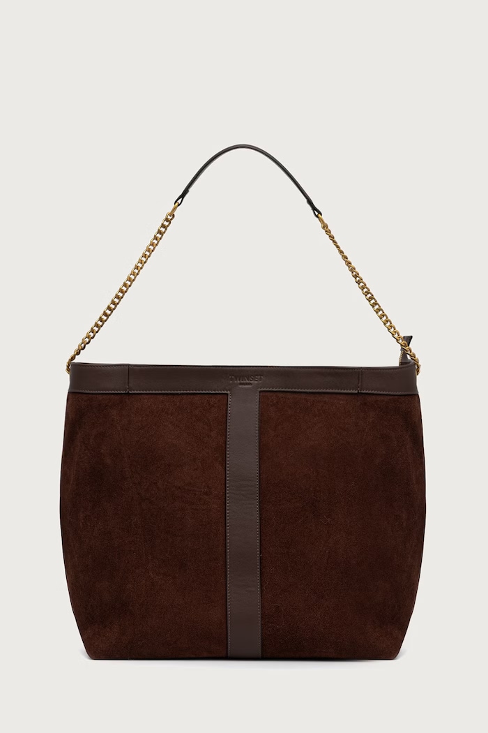 Twinset borsa shopper da donna in camoscio marrone 262TD8160
