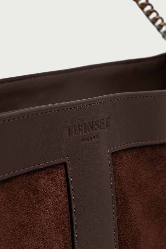 Dodaci Twinset shopper torba za žene od brušene kože 262TD8160 smeđa