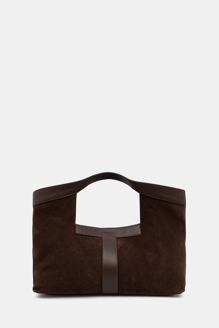 Twinset shopper γυναικεία δέρμα σουέτ καφέ 262TB7141
