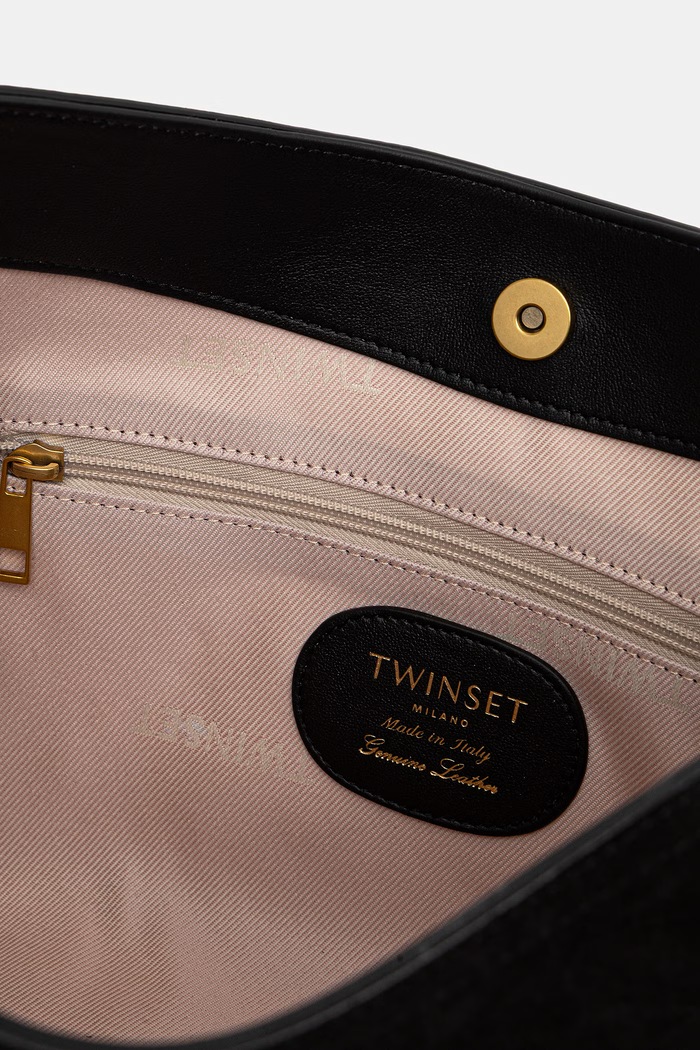 Twinset τσάντα hobo γυναικεία δέρμα σουέτ 262TB7151 μαύρο